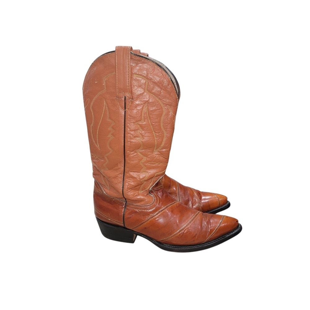Botas Tejas Exotic Men's Eel Skin Brown Cowboy Boots‎ US Size 8